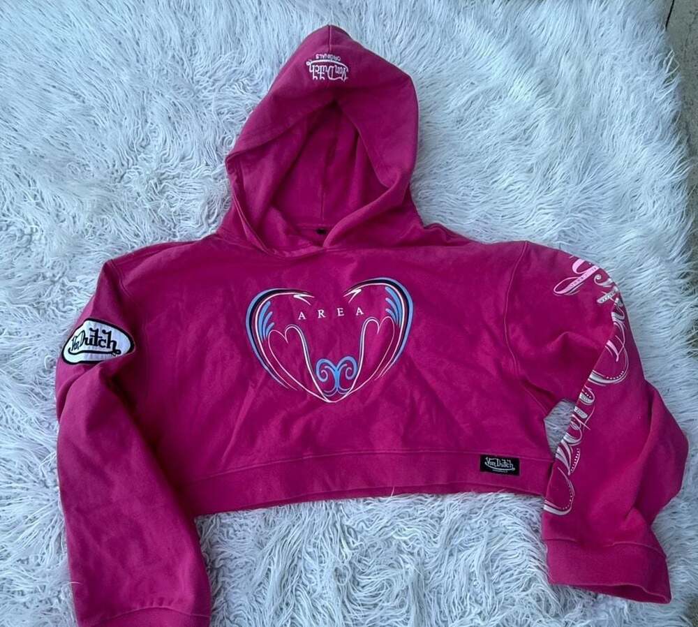 Von Dutch Medium Crop Hoodie Pink